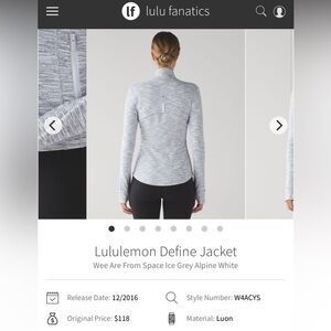 Lululemon Define Jacket Wee Are From Space Ice Grey Alpine White Size: 10